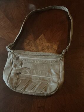 Light Taupe Shoulder Bag with Zip Pockets